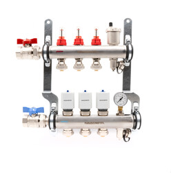 Haustherm Debi Göstergeli Paslanmaz Kolektör, 2 Ağızlı, Gidiş/Dönüş Set, Otomatik Hava Purjörü ve Manometre Dahil - 1